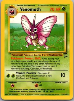 Venomoth 31/130 Rare Base Set 2 Pokemon Moderately Played - Image 2