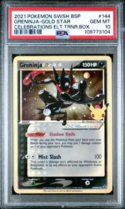 2021 POKEMON SWSH #144 GRENINJA GOLD STAR CELEBRATIONS ETB PROMO PSA 10 SWIRLUU - Image 1