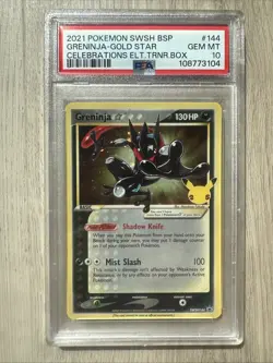 2021 POKEMON SWSH #144 GRENINJA GOLD STAR CELEBRATIONS ETB PROMO PSA 10 SWIRLUU - Image 4