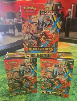 THREE Pokemon Mega Evolution Build & Battle pre-release kit SEALED In Hand - Image 1