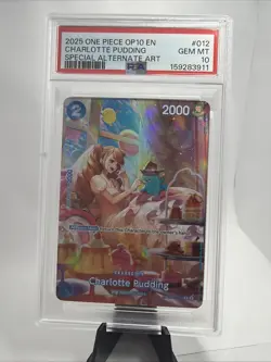One Piece 2025 OP10-Royal Blood Special Alt Art Charlotte Pudding PSA Gem Mt 10 - Image 1