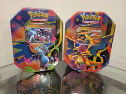 (LOT OF 2) Pokemon TCG: Mega Charizard X & Y EX Tins Brand New Factory Sealed - Image 1