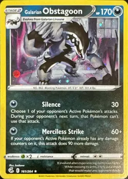 Galarian Obstagoon (Cosmos Holo) 161/264 Fusion Strike Promo Pokemon NM - Image 1