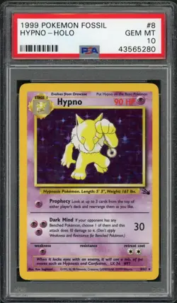 1999 Pokemon Fossil Hypno Holo #8 PSA 10 - Image 1
