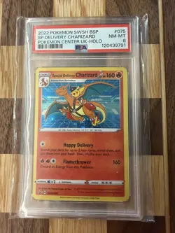 2022 POKEMON SWSH BLACK STAR PROMO #075 SPECIAL DELIVERY CHARIZARD-HOLO PSA 8 - Image 1