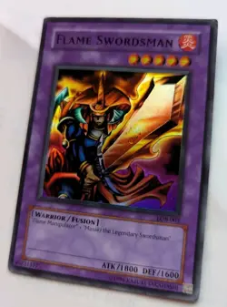 Yugioh! Flame Swordsman LOB-003 Super Rare MP - Misprint Slight Foil Shift - Image 1