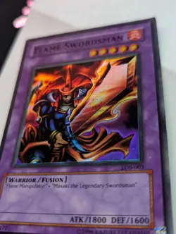 Yugioh! Flame Swordsman LOB-003 Super Rare MP - Misprint Slight Foil Shift - Image 4