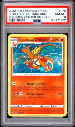 2022 POKEMON SWSH BLACK STAR PROMO #075 SPECIAL DELIVERY CHARIZARD-HOLO PSA 8 - Image 1