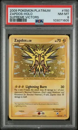 2009 POKEMON PLATINUM SUPREME VICTORS #150 ZAPDOS-HOLO PSA 8 - Image 1