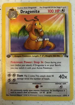 Pokemon Dragonite 1st Edition Fossil Non Holo - Image 1