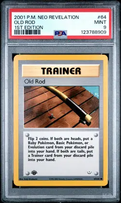 2001 POKEMON NEO REVELATION 1ST ED #64 OLD ROD PSA 9 - Image 1