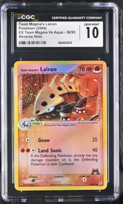 CGC 10 Team Magma's Lairon EX Team Magma Vs Aqua 36/95 Reverse Holo Pokemon Card - Image 1