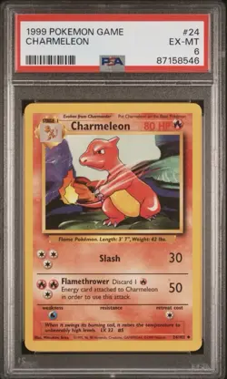 1999 POKEMON BASE SET UNLIMITED #24 CHARMELEON PSA 6 - Image 1