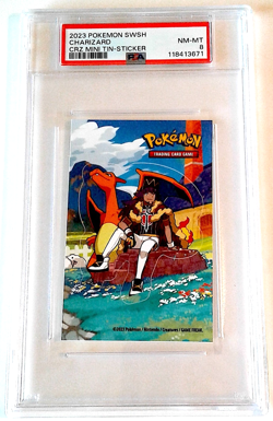 2023 POKEMON CHARIZARD STICKER CROWN ZENITH PSA 8 POP 10 - Image 1