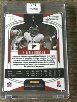2025 NFL Panini Honors Bijan Robinson Auto /5 SSP Autograph ENCASED by Panini - Image 2