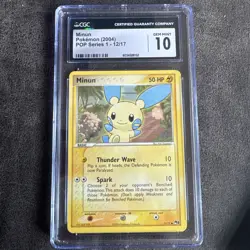 CGC 10 GEM MINT Minun POP Series 1 12/17 Non-Holo Graded Pokemon Card - Image 1