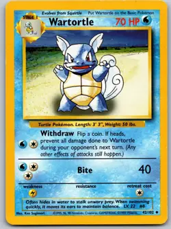 Wartortle 42/102 Uncommon Base Set Unlimited Pokemon Moderately Played - Image 1