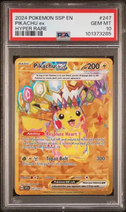 PIKACHU EX 247/191 HYPER RARE SSP EN SURGING SPARKS POKEMON PSA 10 - Image 1