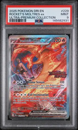 Pokemon Destined Rivals Team Rocket's Moltres ex UPC Stamped Promo 229/182 PSA 9 - Image 1