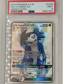 PSA 9 Lycanroc GX SV66 Hidden Fates Shiny Full Art Pokemon Card Mint - Image 1