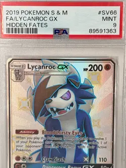 PSA 9 Lycanroc GX SV66 Hidden Fates Shiny Full Art Pokemon Card Mint - Image 4