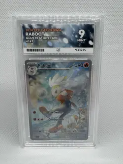 Pokemon TCG Raboot 147/142 Stellar Crown Illustration Rare Graded ACE 9 - Image 1