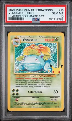 PSA 10 Venusaur 15/102 Pokemon Celebrations Classic Collection Holo 2021 - Image 1
