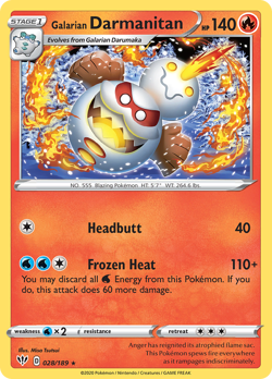 Galarian Darmanitan 028/189 Darkness Ablaze Rare NM 2020 Reverse Holo - Image 2