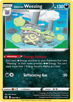 Galarian Weezing 096/198 Chilling Reign Rare NM 2021 Reverse Holo - Image 2