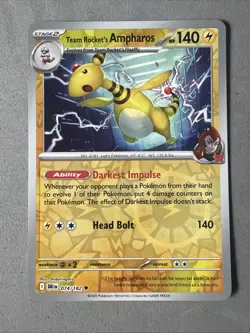 Pokemon TCG * Destined Rivals 074/182 Team Rocket's Ampharos U * REVERSE HOLO - Image 1