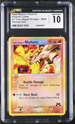 CGC 10 Team Magma's Rhyhorn EX Team Magma Vs Aqua 38/95 Reverse Holo Pokemon - Image 1