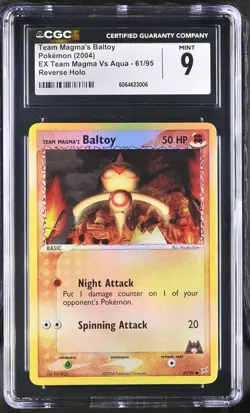 CGC 9 MINT Team Magma's Baltoy EX Team Magma Vs Aqua 61/95 Reverse Holo Pokemon - Image 1