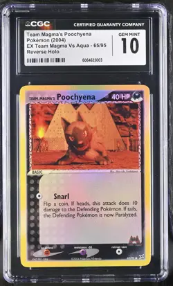 CGC 10 Team Magma's Poochyena EX Team Magma Vs Aqua 65/95 Reverse Holo Pokemon - Image 1