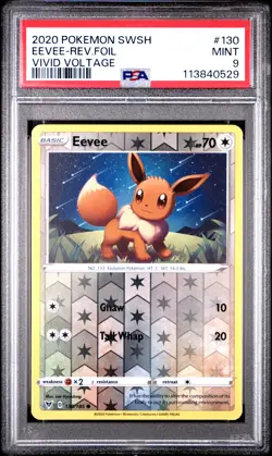 2020 POKEMON SWORD & SHIELD VIVID VOLTAGE #130 EEVEE-REVERSE FOIL PSA 9 - Image 1