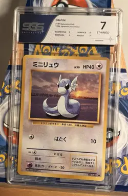 Pokemon Japanese Base Set Dratini Stained Error Expansion Pack 1996 SGS 7 PSA - Image 1