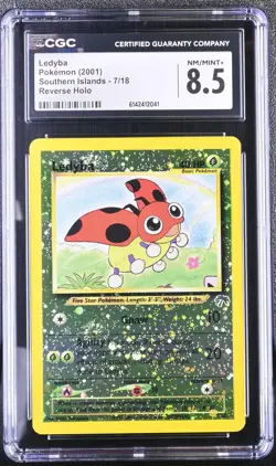CGC 8.5 NM/MINT+ Ledyba 7/18 Southern Islands Reverse Holo Swirl Pokemon Card - Image 1