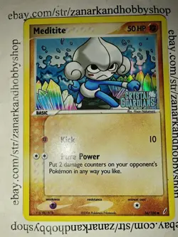 Pokemon Meditite 56/100 Crystal Guardians REVERSE HOLO LP - Image 1