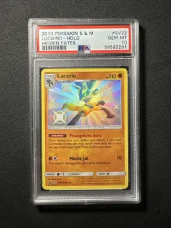 Pokemon Lucario Holo SV22/SV94 Hidden Fates PSA10 - Image 1