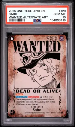 2025 ONE PIECE OP13-CARRYING ON HIS WILL WANTED ALTERNATE ART #120 SABO PSA 10 - Image 1