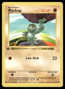 Pokemon Cards Machop 52/102 1st Edition Base Set Shadowless WOTC Common MP *1 - Image 1