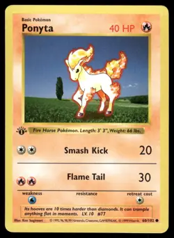 Pokemon Cards Ponyta 60/102 1st Edition Base Set Shadowless Common LP *5 - Image 1