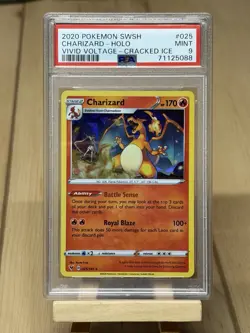 PSA 9 MINT Charizard 025/185 SWSH Vivid Voltage CRACKED ICE HOLO Pokemon Card - Image 1