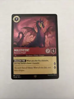 Disney Lorcana Maleficent Monstrous Dragon 113/204 Cold Foil Rare NM - Image 1