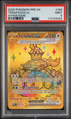 2025 Pokemon Prismatic Evolutions Terapagos EX #180 Hyper Rare PSA 9 - Image 1