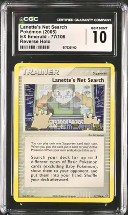 Pokemon Lanette's Net Search 77/106 EX Emerald Reverse Holo Stamped CGC 10 - Image 1