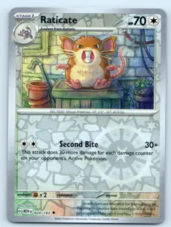 Raticate 020/165 Uncommon 151 Pokemon Reverse Holo Near Mint - Image 1