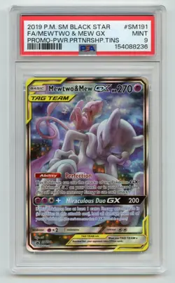 2019 POKEMON SM BLACK STAR PROMO #SM191 FULL ART/MEWTWO & MEW GX PSA 9 - Image 1