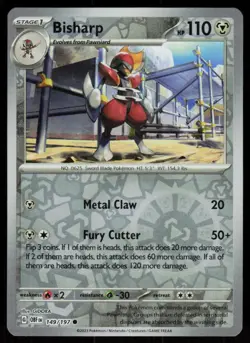 Bisharp 149/197 Common Obsidian Flames Pokemon Reverse Holo Near Mint - Image 1