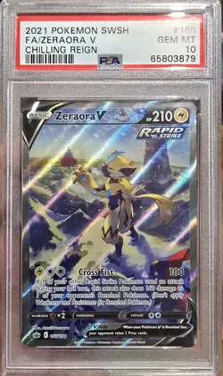2021 Pokemon Sword & Shield Chilling Reign Zeraora V #166 Full Art PSA 10 - Image 1
