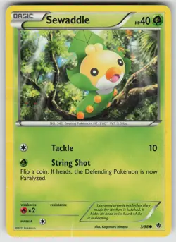 Sewaddle 3/98 Common Emerging Powers Pokemon Damaged - Image 1